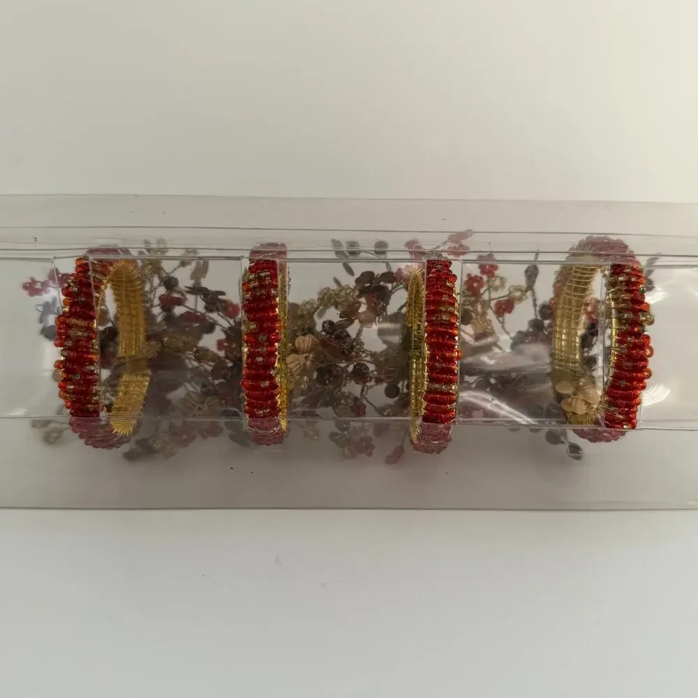 PIER 1 Gold and Beaded Fall Napkin Rings Set of 4 Thanksgiving Christmas